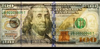 New US $100 Bills Enter Circulation Front of New $100 Federal Reserve Note, Back Light
