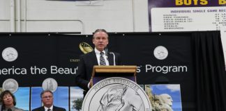 Mount Rushmore Quarter Ceremony Photos Acting Associate Director for Manufacturing at the United States Mint David Croft