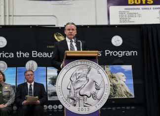 Mount Rushmore Quarter Ceremony Photos Acting Associate Director for Manufacturing at the United States Mint David Croft
