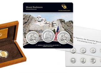 US Mint Sales: Edith Roosevelt Gold Coins, Quarters Sets Debut Edith Roosevelt Gold Coin, Mount Rushmore Quarters Set, ATB Quarters Circulating Coin Set