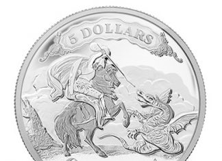 2014 Saint George Slaying Dragon Silver Coin, 2nd in Canadian Series 2014 $5 Saint George Slaying Dragon Silver Coin
