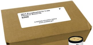 US Mint Halts $1 Coins in 500-Coin Boxes 500-coin box of Theodore Roosevelt Presidential $1 Coins