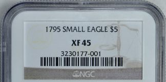 Paterson Collection Crosses Block in GreatCollections Sale 1795 Capped Bust Right Gold Half Eagle Small Eagle NGC XF-45