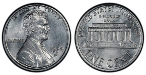 1974 aluminum Lincoln cent struck at the Denver Mint