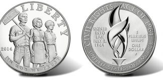 2014 Civil Rights Act of 1964 Silver Dollars Released 2014-P Proof Civil Rights Act of 1964 Silver Dollar