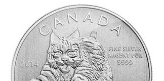 Canadian 2014 $20 Bobcat Silver Coin for $20 Canadian 2014 $20 Bobcat Silver Coin