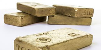 Gold, Silver Gain for Third Week; US Mint Bullion Coins Mixed Five gold bullion bars