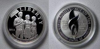 2014 Civil Rights Act Silver Dollar Photos, Prices Rise 3PM on Feb 3 Photo of 2014-P Proof Civil Rights Act of 1964 Silver Dollar