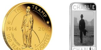 Charlie Chaplin on Gold and Silver Coins Reverses of 2014 Charlie Chaplin, 100 Years of Laughter, Gold and Silver Coins