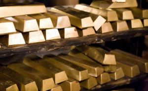 Shelves of gold bullion bars