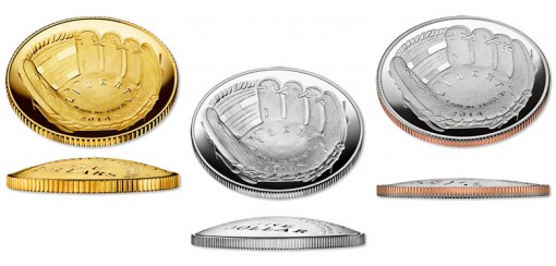 Curved 2014 National Baseball Hall of Fame Commemorative Coins in Gold, Silver and Clad