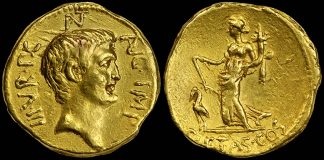 Dimitriadis Collection of Roman Gold Coins Graded by NGC Marc Antony died 30 B.C. Gold Portrait Aureue