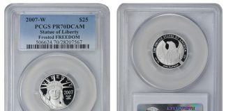 2007 $25 Platinum Eagle Frosted Freedom Variety Up for Auction 2007 $25 Platinum Eagle Frosted Freedom Variety, PCGS Proof-70 DCAM