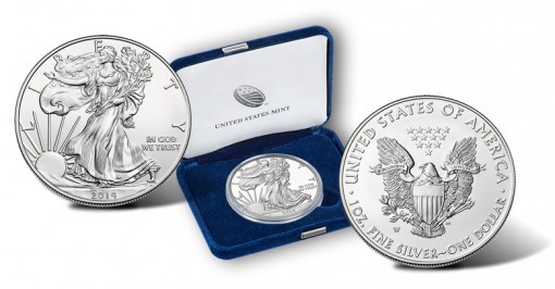 2014-W Uncirculated American Silver Eagle - Obverse, Coin Case and Reverse