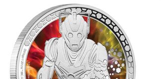 2014 Doctor Who Monsters Coin Depicts Cyberman Doctor Who Monsters 2014 Cyberman Silver Proof Coin