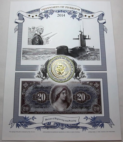 Photo of the 2014 Navy Intaglio Print from Defenders of Freedom Series