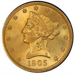 1905 $10 PCGS MS67 CAC Ex Simpson - Hall - Obverse