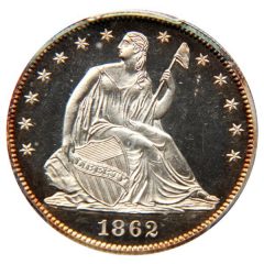 Lot 190 - 50C 1862 PCGS PR67 CAM