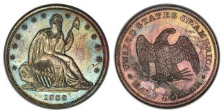 Heritage Selling 30 US Patterns Coins from Bass Collection 1838 plain edge Seated Liberty half dollar pattern in copper, Judd-77