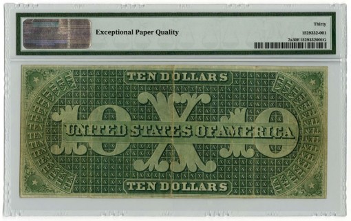 1861 $10 Demand Note - Reverse
