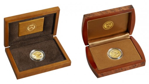 Lacquered Hardwood Presentation Cases for Proof and Uncirculated Florence Harding First Spouse Gold Coins