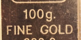 Gold, Silver Trade Lower; US Mint Coin Sales Bounce 100g fine gold 999.9 bar