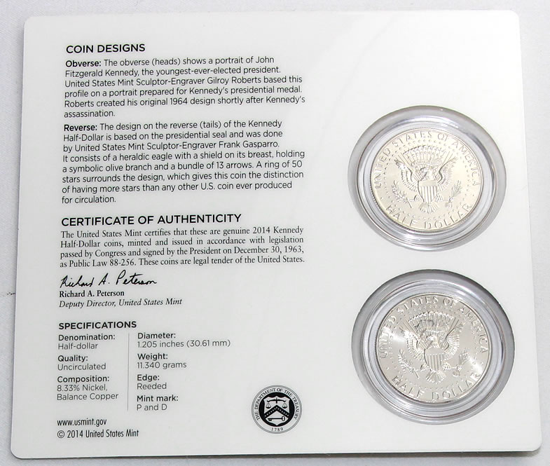 2014 50th Anniversary Kennedy Half-Dollar Uncirculated Coin Sets - Outsides and Inside