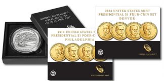 5 Oz Coins, $1 Sets, US Mint Visits, and Popular Coin News 2014-P Great Sand Dunes Five Ounce Silver Coin and 2014 Presidential $1 Four-Coin Sets