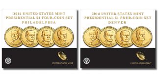 2014 Presidential $1 Four-Coin Sets from Denver and Philadelphia 2014 P&D Presidential $1 Four-Coin Sets