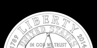 2015 US Marshals Service Gold, Silver and Clad Coin Designs 2015 $5 US Marshals Service Gold Coin Design (Obverse)