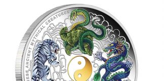 Chinese Ancient Mythical Creatures Featured on 5 Oz Silver Coin Chinese Ancient Mythical Creatures 5 Oz Silver Coin
