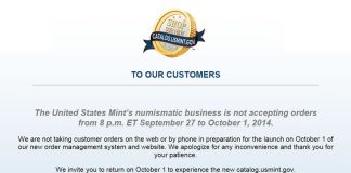 US Mint Not Accepting Orders, Popular Coin News US Mint Customer Message