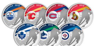 Canadian Hockey Teams Celebrated on 2015 Collectible Coins 2015 $10 Canadian hockey team silver coins