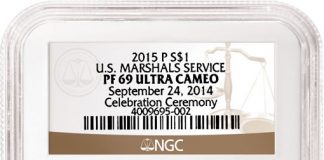 2015 US Marshals Service Coins Graded by NGC 2015-P $1 Proof US Marshals Service Silver Commemorative Coin - Obverse