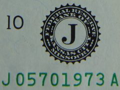 Kansas City designation on 2013 $1 Federal Reserve note