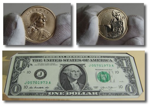 Money of the 2014 American $1 Coin and Currency Set.