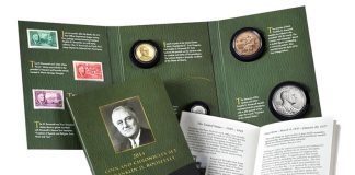 2014 FDR Coin and Chronicles Sets Include Coins, Medals and Stamps US Mint image of the 2014 Franklin D. Roosevelt Coin and Chronicles Set
