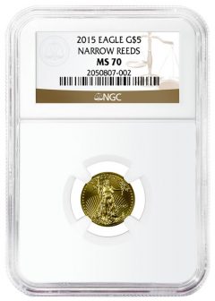 2015 $5 Gold Eagle with Narrow Reeds Variety