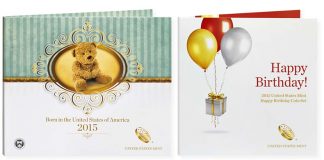 US Mint 2015 Gift Sets for Newborns and Birthdays 2015 Birth Set and 2015 Happy Birthday Coin Set