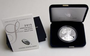2015-W Proof American Silver Eagle, Presentation Case and Certificate of Authenticity