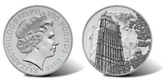 UK 2015 £100 Big Ben Silver Coin for £100 UK 2015 £100 Big Ben Silver Coin for £100