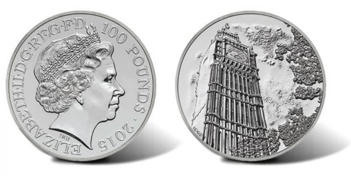 UK 2015 £100 Big Ben Silver Coin for £100