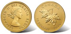 2015 $10 Maple Leaves Gold Coin with 1965 Effigy of Queen Elizabeth II
