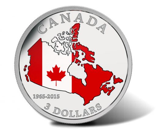 2015 $3 50th Anniversary of Canadian Flag Silver Coin