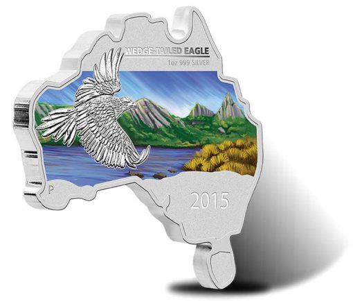 2015 Australian Map Shaped Wedge-Tailed Eagle Silver Coin