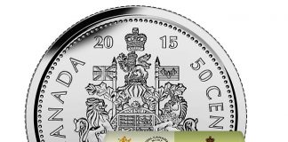 2015 50c Canadian Circulation Rolls in Special Wrap 2015 Canadian 50c Special Wrap Circulation Roll