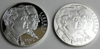 March of Dimes Silver Dollar Photos and First-Day Sales 2015 March of Dimes Silver Dollars - Proof and Uncirculated, Obverse Sides