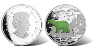 2015 $20 Polar Bear Silver Coin with Canadian Jade 2015 $20 Polar Bear Silver Coin with Canadian Jade (Obverse and Reverse)