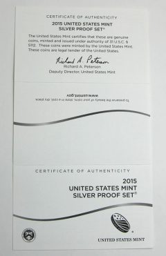 2015 Silver Proof Set Certificate of Authenticity