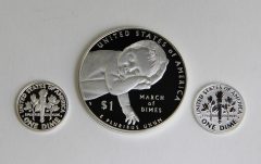 Proof, reverse proof 2015 dimes and proof March of Dimes $1 – reverses